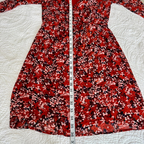 The Kooples Red Floral Long Sheer Sleeve Mini Wrap Dress Womens Size 0 Paris - Picture 16 of 16